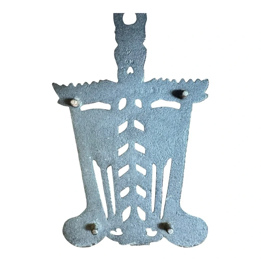 Vintage Wilton Cast Iron Trivet Wall Art Black Brooms Scrolls Wheat 8.25 x 5.25